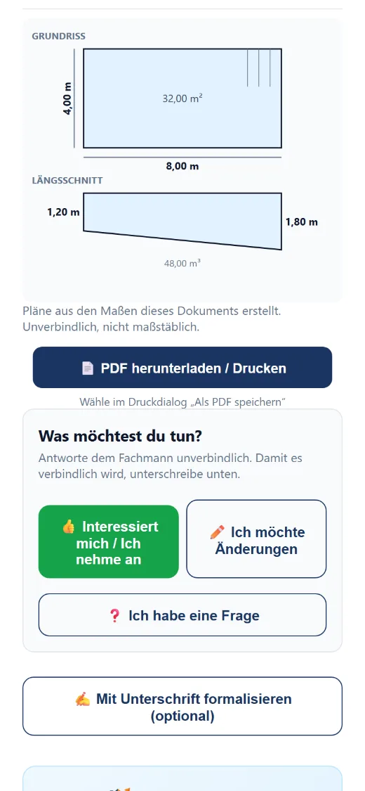 Plan, gezeichnet aus den Maßen dieses Angebots.
