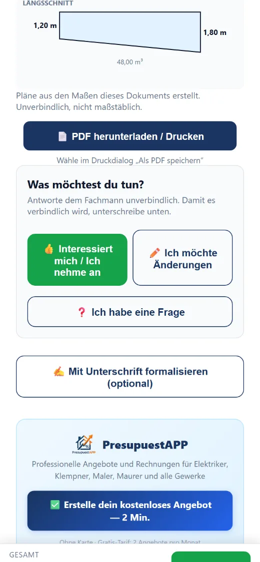 Annehmen, Änderungen wünschen, nachfragen oder am Handy unterschreiben.