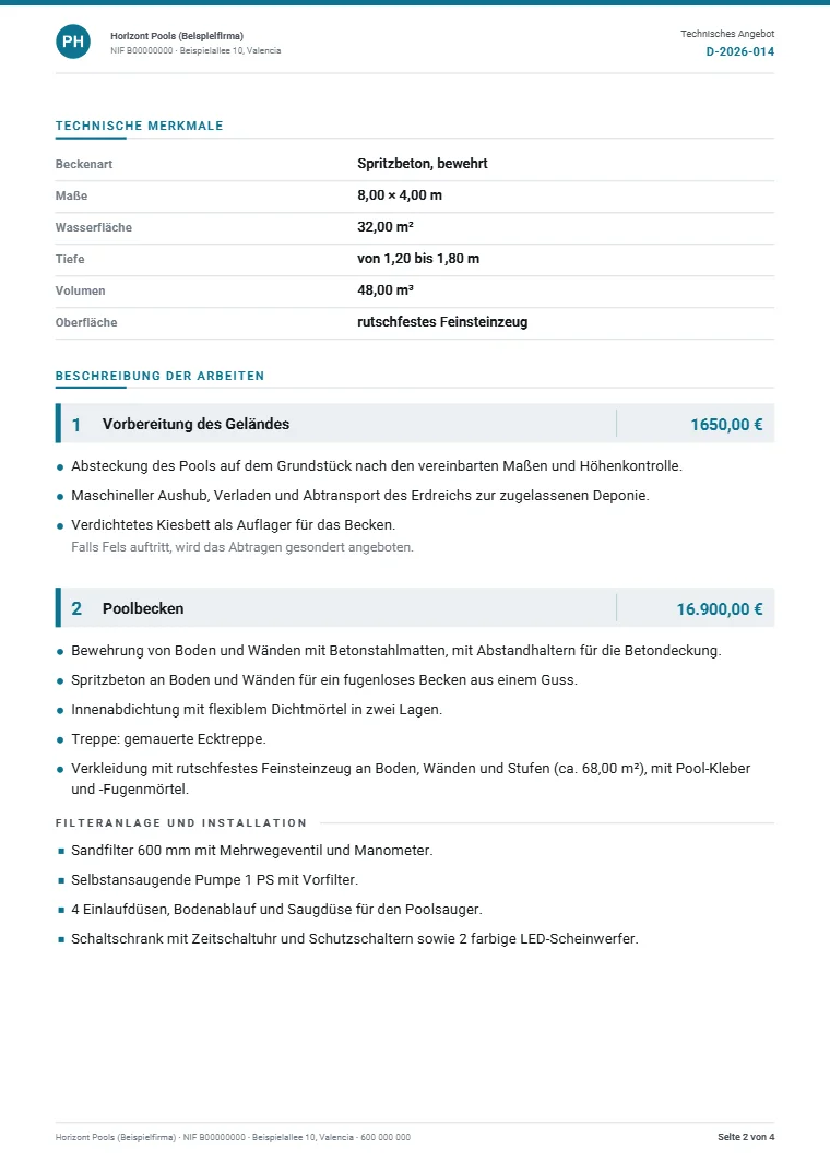 Seite 2 des technischen Beispiel-Dossiers als PDF