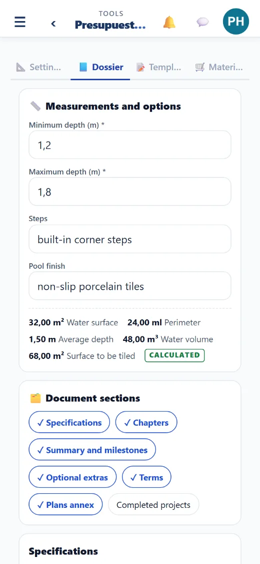 The measurements you use: length, width, depths, finishes…