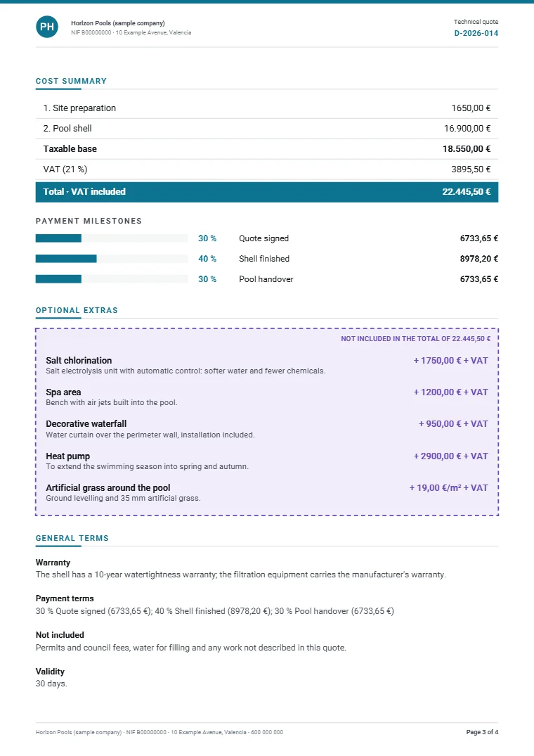 Page 3 of the sample technical dossier in PDF
