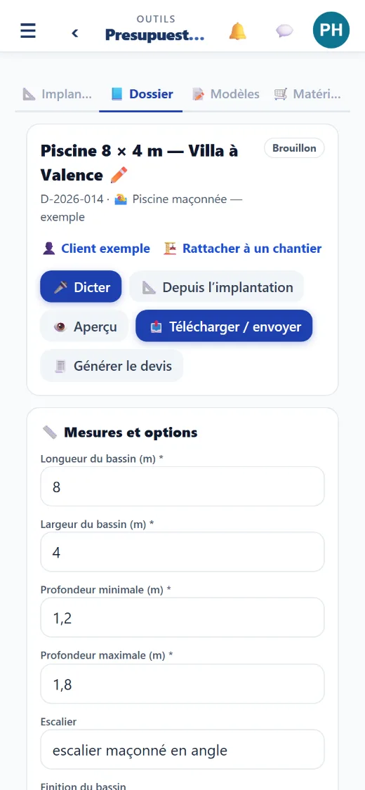 L’app sur mobile : dossier technique d’une piscine maçonnée