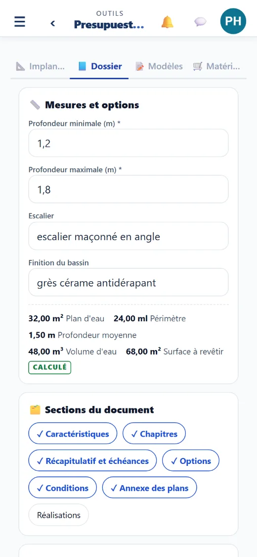 Les métrés que vous utilisez : longueur, largeur, profondeurs, finitions…