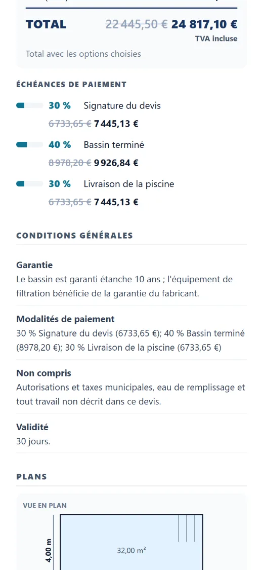 Échéancier recalculé aussitôt avec les options choisies.