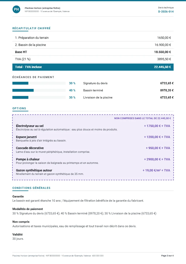 Page 3 du dossier technique d’exemple en PDF