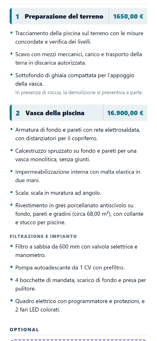 Capitoli con i tuoi testi tecnici e le misure di quel cantiere.
