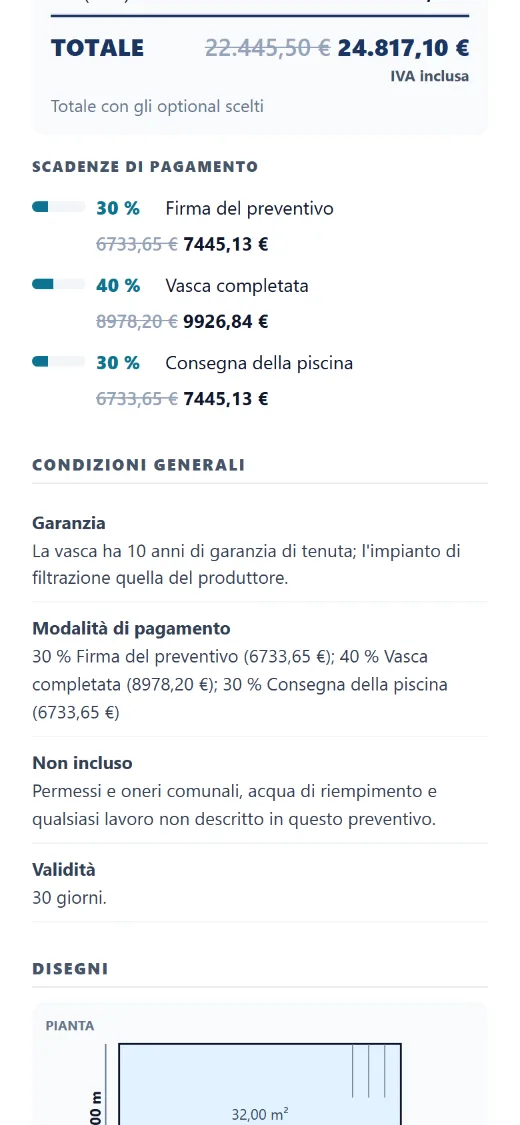 Pagamenti a stati di avanzamento ricalcolati subito con gli extra scelti.