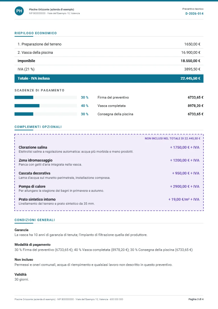 Pagina 3 del dossier tecnico di esempio in PDF