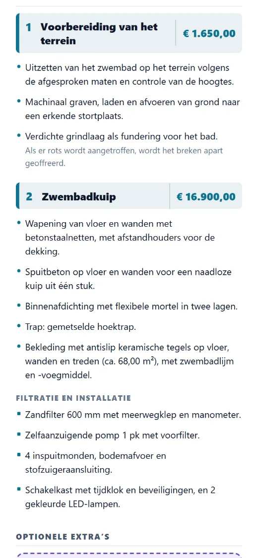Hoofdstukken met uw technische teksten en de maten van dit project.