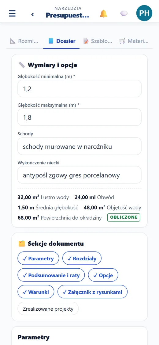 Wymiary, których używasz: długość, szerokość, głębokości, wykończenia…