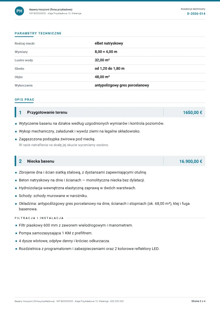 Strona 2 przykładowego dossier technicznego w PDF