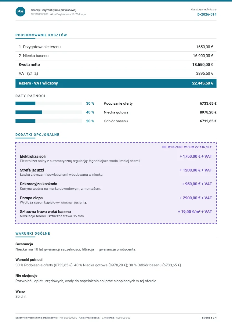 Strona 3 przykładowego dossier technicznego w PDF