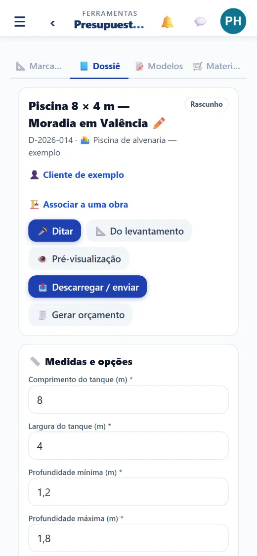 A app no telemóvel: dossier técnico de uma piscina de alvenaria