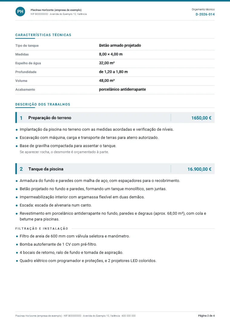 Página 2 do dossier técnico de exemplo em PDF