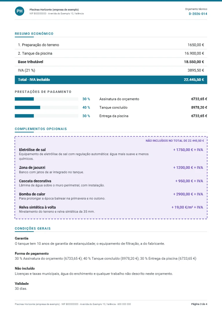 Página 3 do dossier técnico de exemplo em PDF